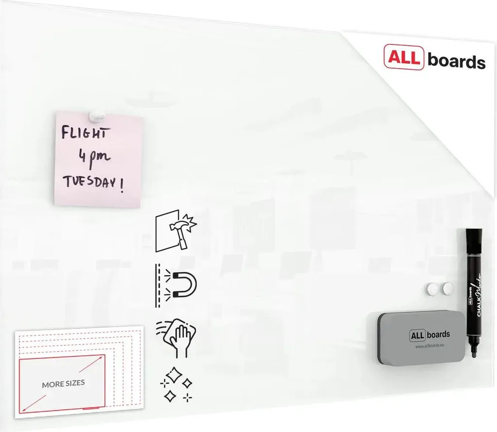 Lavagna in Vetro Bianca Magnetica 60x40 cm CLASSIC + Accessori Omaggio