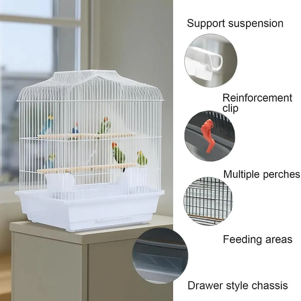 Cage portable oiseaux pour perroquet et perruche - Modèle blanc en métal