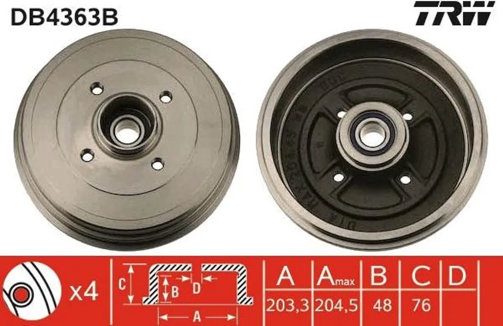 Tambour de frein TRW DB4363B compatible avec Clio et Modus OE 8200276843