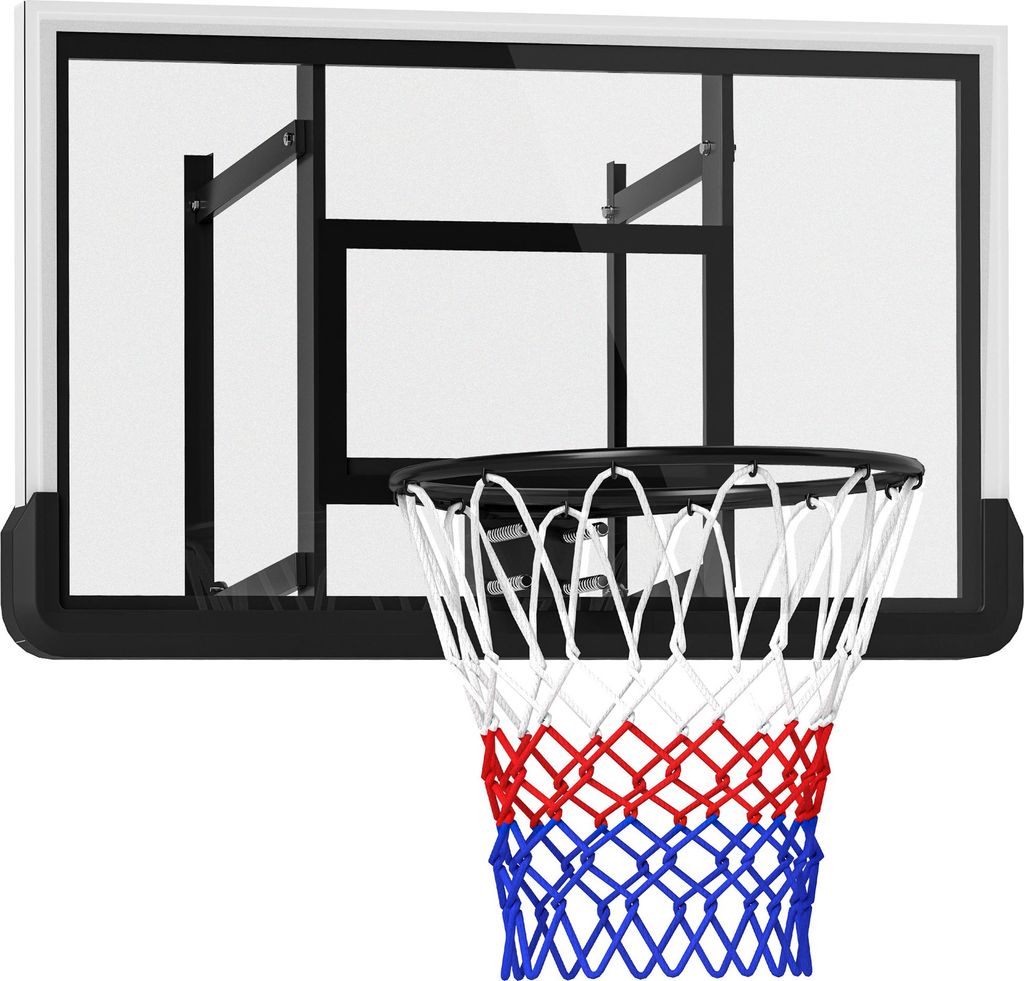 A basketball hoop with a backboard and net.