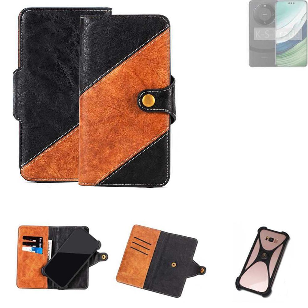 K-S-Trade Handyhülle Schutzhülle Bookstyle Case Wallet-Case kompatibel mit Huawei Mate 60 Pro Handy Cover Bumper Klapphülle schwarz hellbraun 1x