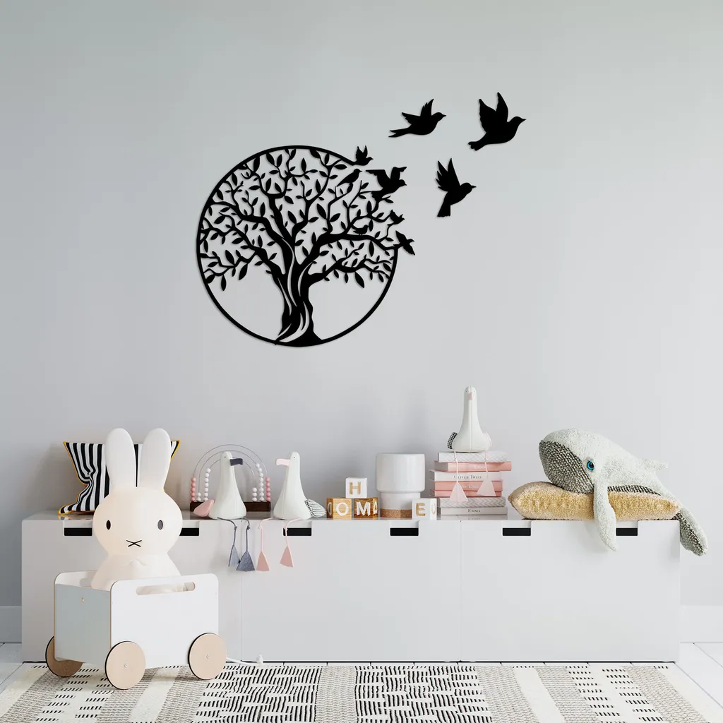 Décoration Murale Arbre 100% Métal Robuste Noir Mat Format 61x56 cm