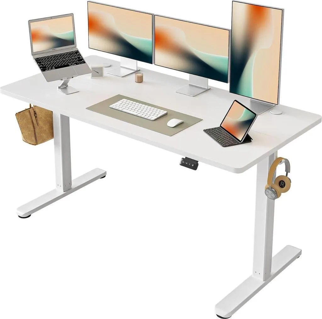 Bureau électrique réglable pour soulager le mal de dos Blanc 152x60cm