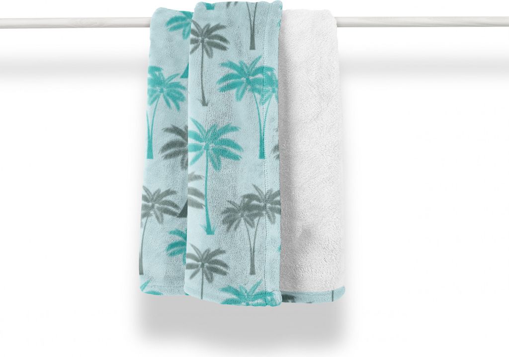 ABAKUHAUS Blätter Weich Flanell Fleece Decke, Exotische Palmen-Motiv, Gemütlicher Plüsch für den Innen- und Außenbereich, 125 x 175 cm, Baby blau