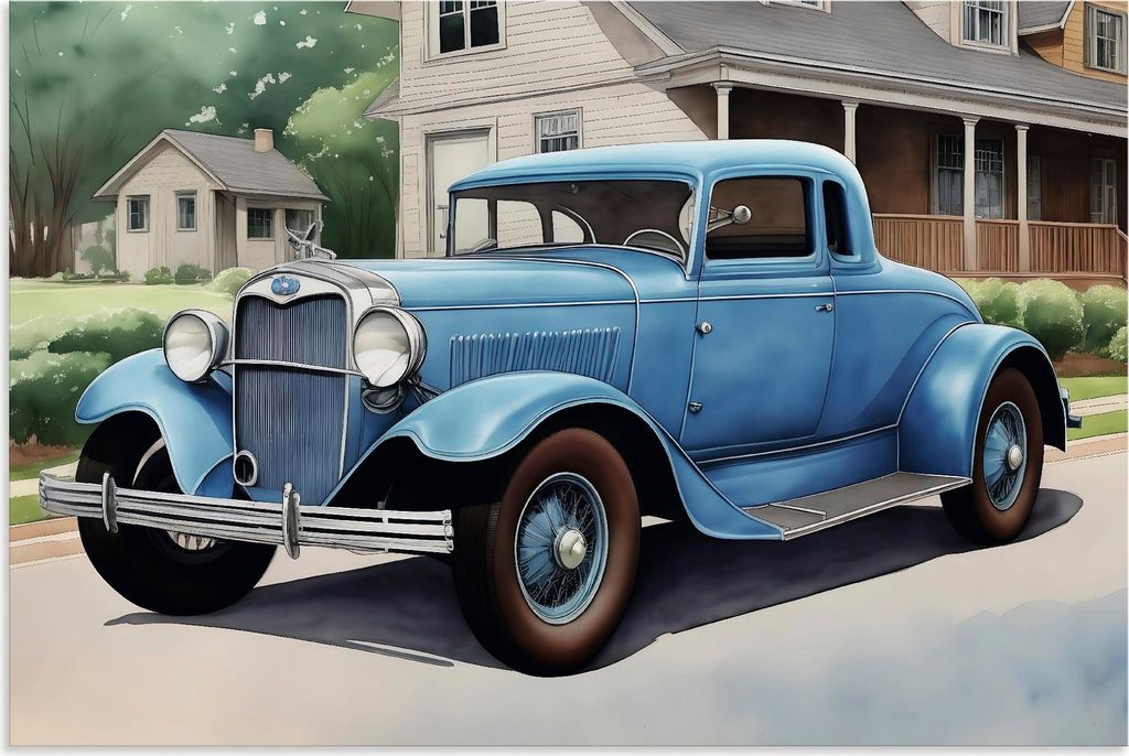 ARTland Wandbild Alu für Innen & Outdoor Blauer Oldtimer der 1930er Jahre Größe: 90x60 cm