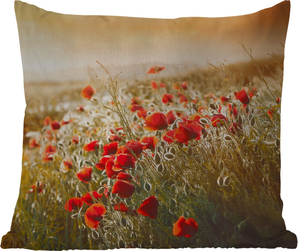 MuchoWow Outdoor Kissen - Sonnenstrahlen über einem Mohnblumenstrauß - 45x45 cm - Wetterfest - Lounge Kissen - Fotokissen - Dekoratives Kissen