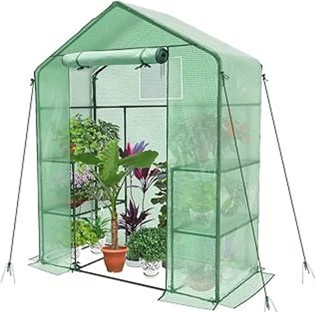 Serra Serra in plastica, casetta da giardino accessibile con 4 ripiani, serra per pomodori Serra per pomodori, verde 143x73x195 cm