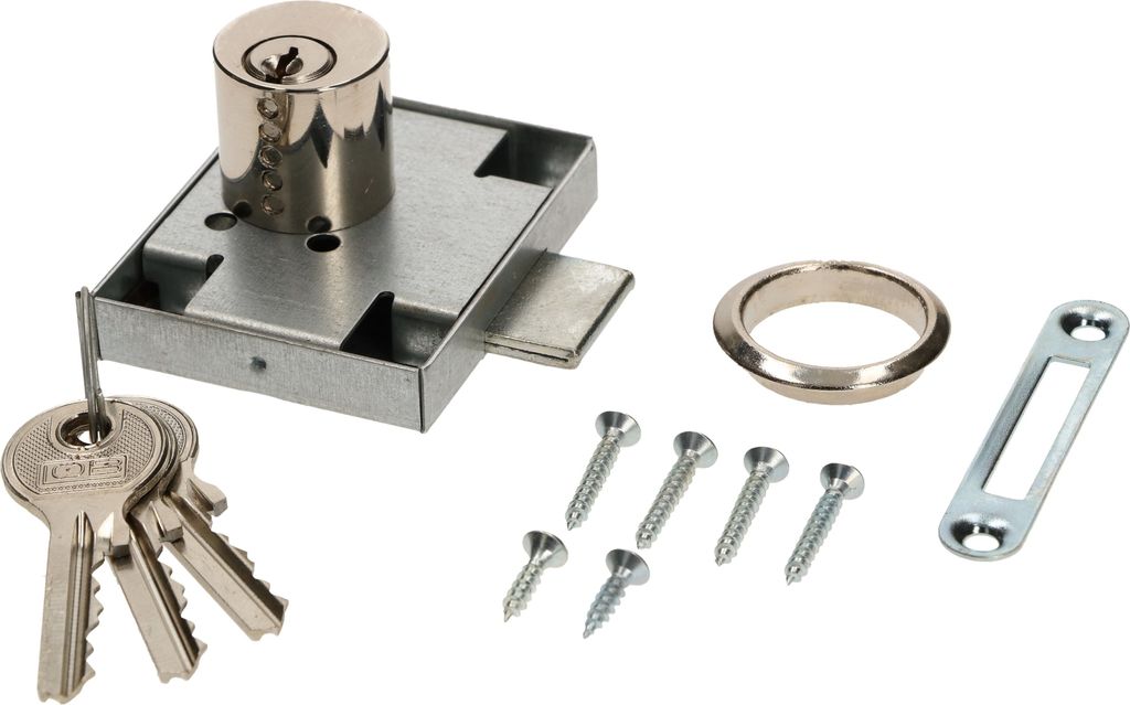 KOTARBAU Möbelschloss 45x56 mm Aufschraubschloss links mit 3 Schlüsseln Zylinder-Möbelschloss Schrankschloss Schloss Schubladenschloss