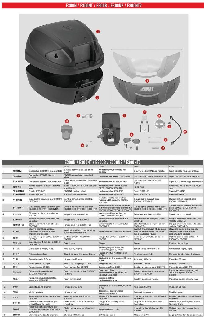 Givi E300n2 Top Case Verschluss Silber  Silber One Size Produktbild 