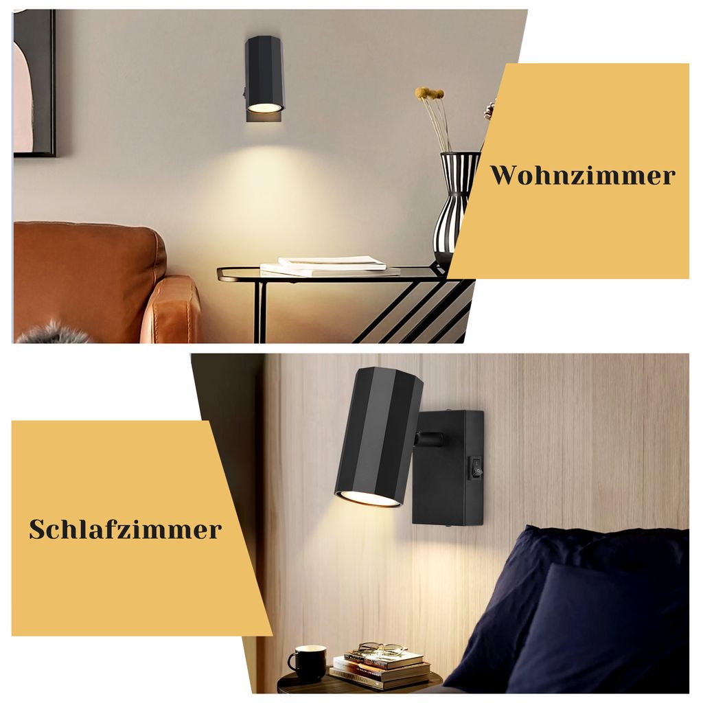 ZMH Wandleuchte innen 1 Flammig Schwarz Wandspots Wandlampe Produktbild 5