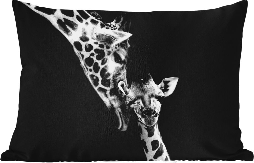 MuchoWow Outdoor Kissen - Porträt - Giraffe - Tiere - Schwarz - Weiß - 50x30 cm - Wetterfest - Lounge Kissen - Sofa kissen - Wohnzimmer Dekoration