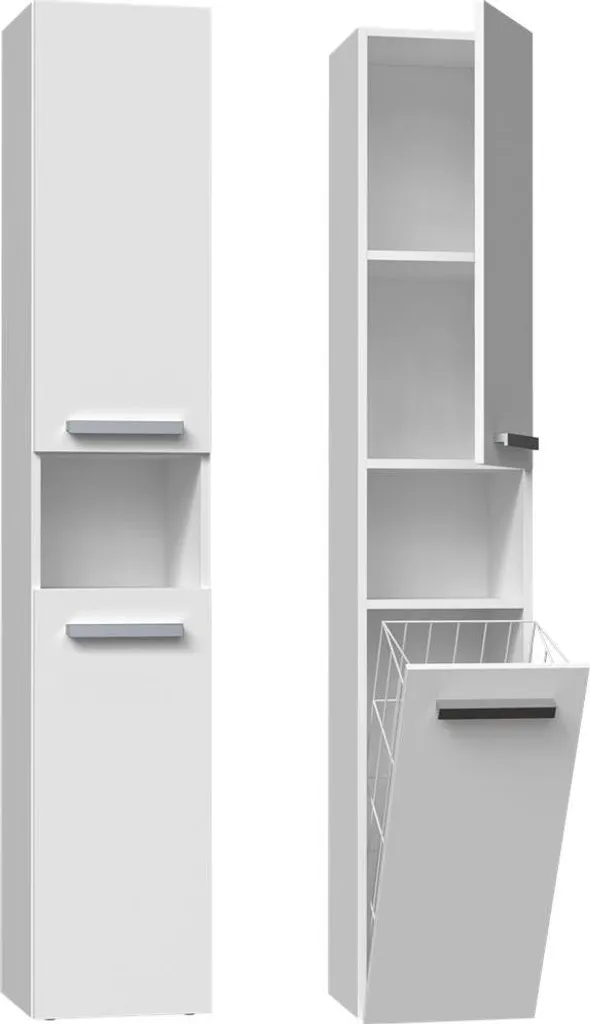 Armadietto Bagno Alto NEL III Bianco Opaco - 31cm con Portabiancheria