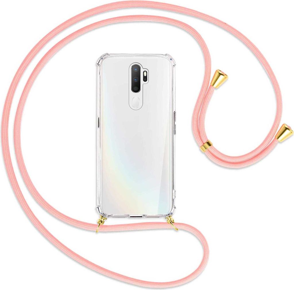 Handykette Backcover-Schutzhülle mit Band (Metall goldfarben) für Oppo A5 2020 / A9 2020 / A11x - rosa
