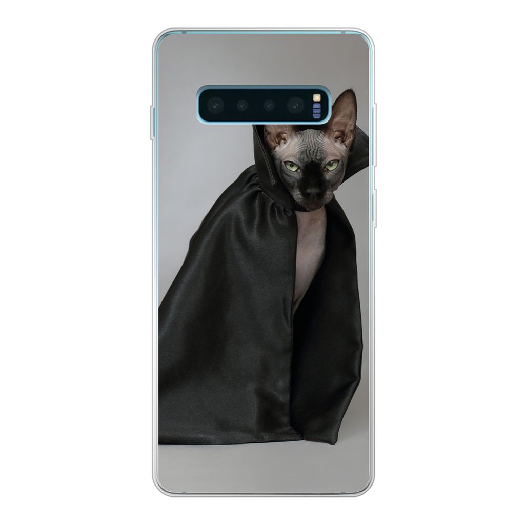 MuchoWow Handyhülle Schutzhülle Hülle für Samsung Galaxy S10 Lite Katze - Umhang - Schwarz Silikon Softcase Handy Hülle - Schutz