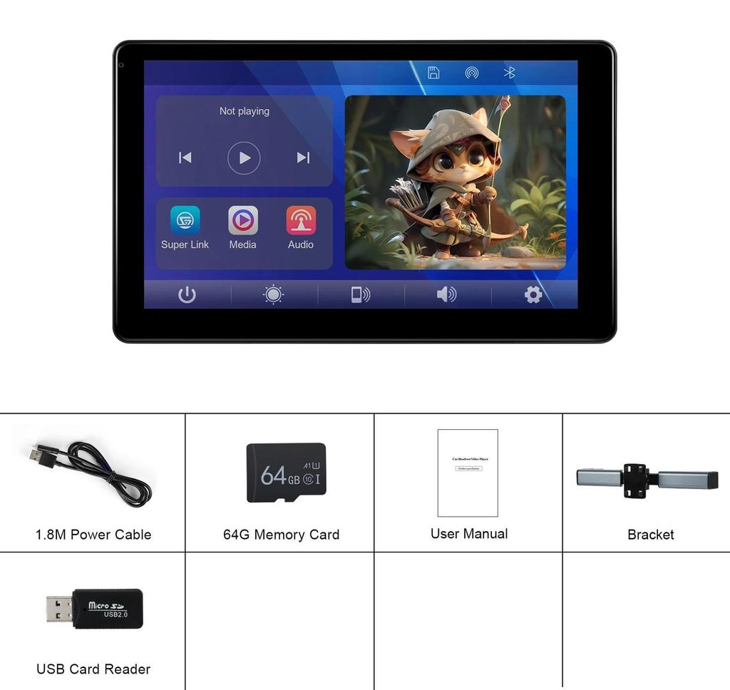 Autoradio - 2-DIN 22,9 cm Touchscreen - 1024×600 - Wireless Mirror Link - USB & 2× TF/SD - 4×45 W - Rückfahrkamera-Eingang - FM-Radio - Schwarz