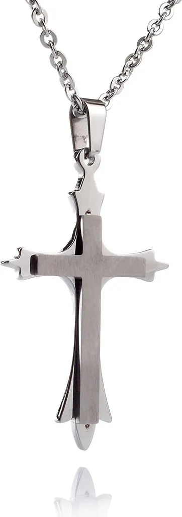 Pendente Croce Acciaio Inox Lavorazione Combinata - Catena 55 cm