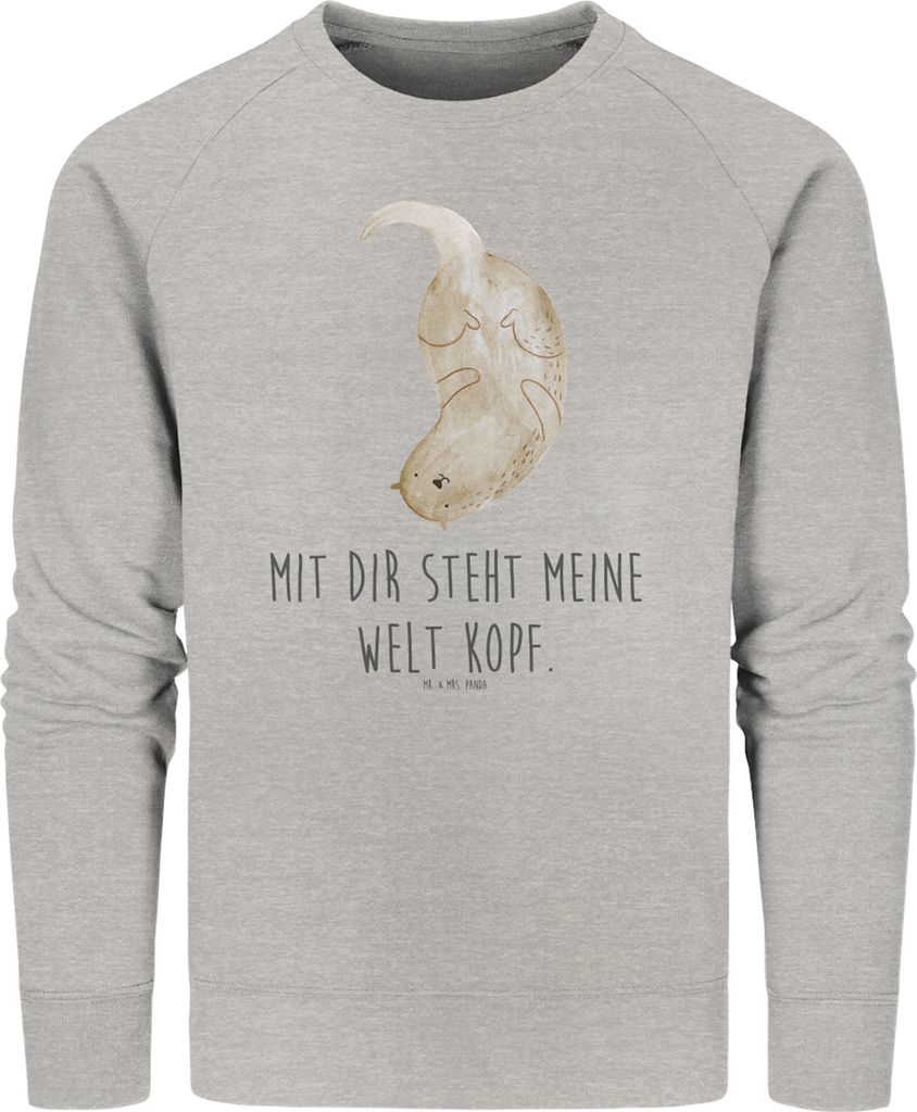 Mr. & Mrs. Panda Bio Baumwoll Pullover Otter Kopfüber Größe S - Heather Grey - Geschenk, Sweatshirt, Verknallt, Verliebt, Sweater, Liebe, Liebes...