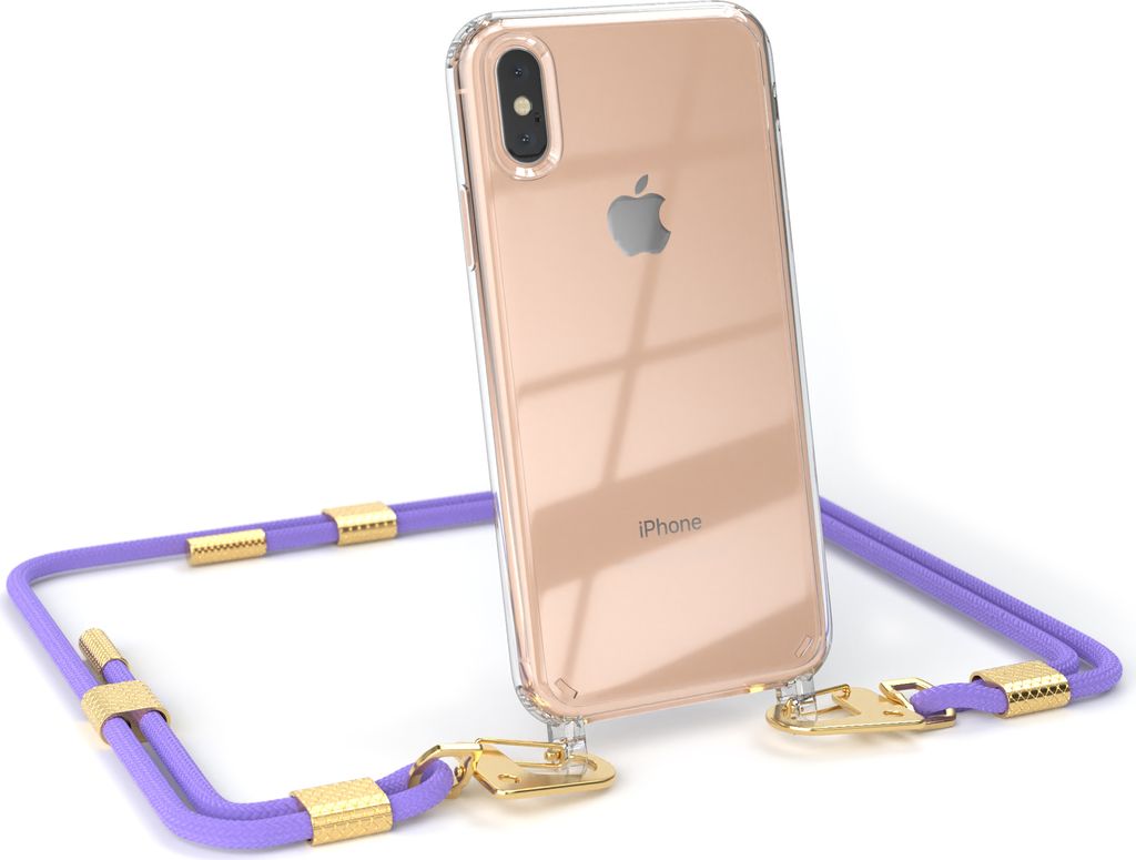 EAZY CASE Handykette für Apple iPhone XS Max, Transparente Silikonhülle mit Band, Clear Case, abnehmbar in Violett