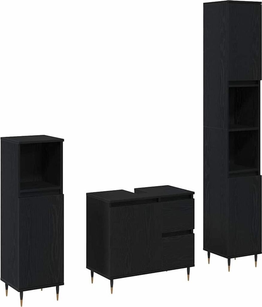 Badezimmermöbel-Set 3 pcs Schwarz Eichen-Optik 30 x 30 x 190 cm