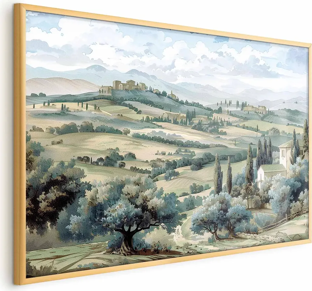 Quadro Paesaggio Campagna 60x40 Oro - Poster Incorniciato Design Moderno