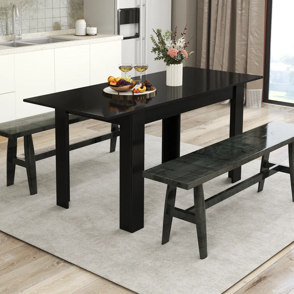 Table de cuisine extensible rectangulaire noire style vintage 158 cm - 2