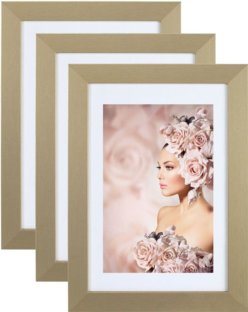 3er Pack Holz Bilderrahmen Foto Plexi Rahmen Acryl Collage Wanddeko Poster S215 - Farbe: Gold | Format: 29,7x42 A3