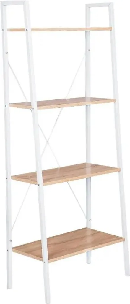 Étagère échelle autoportante 4 niveaux en bois MDF 60 cm blanc et chêne