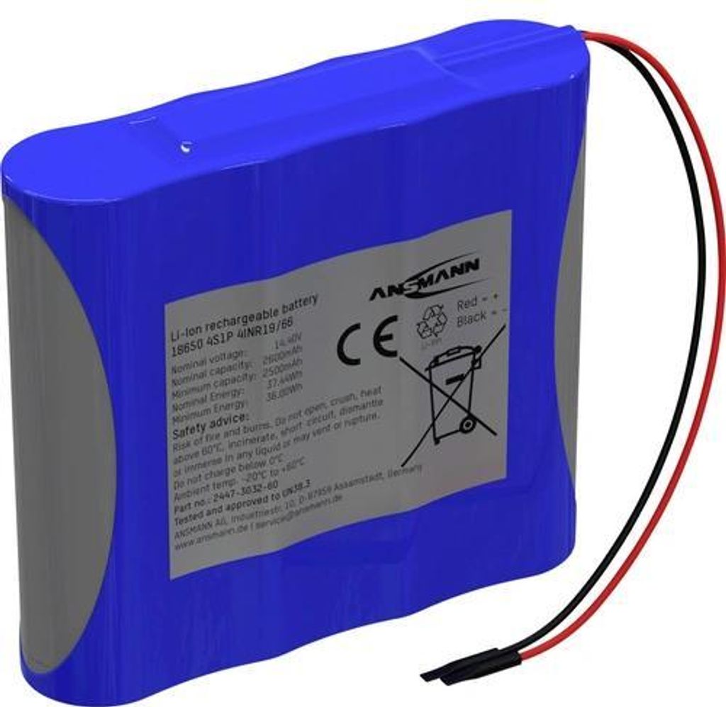 Ansmann 4S1P Akkupack 4x 18650 Kabel Li-Ion 14.4V 2600mAh 14.4 V 2600 (2447-3032-60)