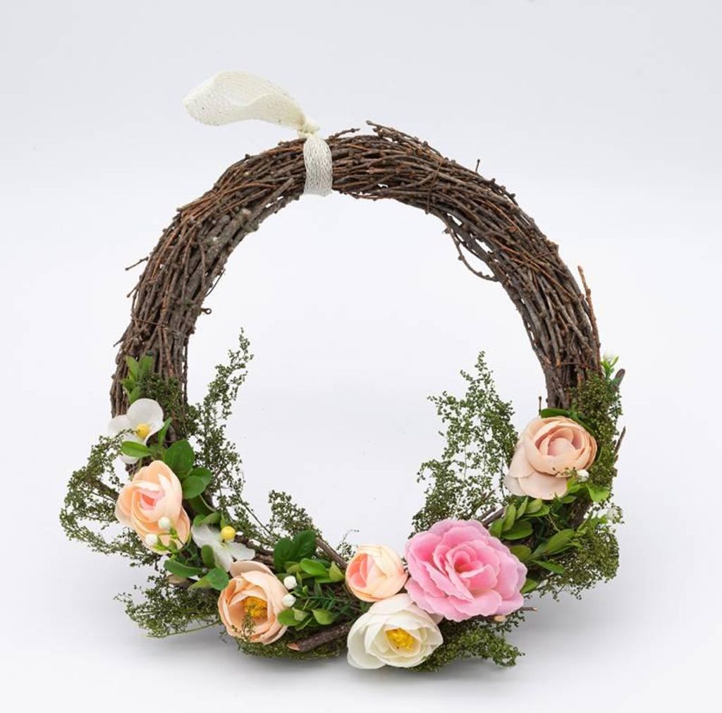 DECOLED Osterkranz, 34 x 31 x 8 cm, Weide und Blumen