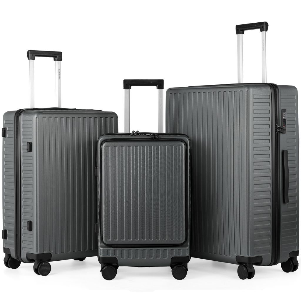 Kofferset ABS Handgepäckkoffer Business-Koffer Trolleys mit TSA Schloss, 4 Rollen, Mit abschließbarer Vortasche, Laptopfach 56/66/76cm