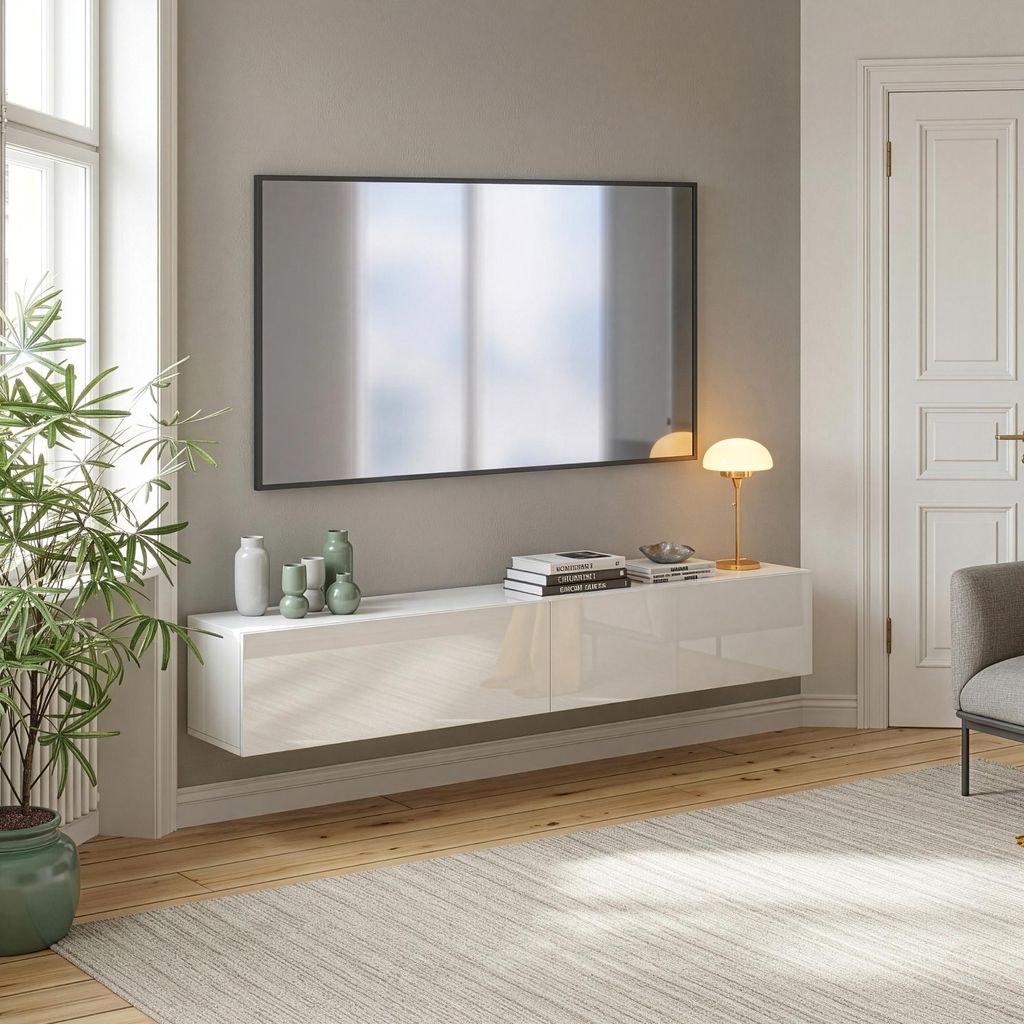 Hängeboard ‘Evaton‘ mit 2 Klappen 180 x 32 x 30 cm Weiß, hochglanz