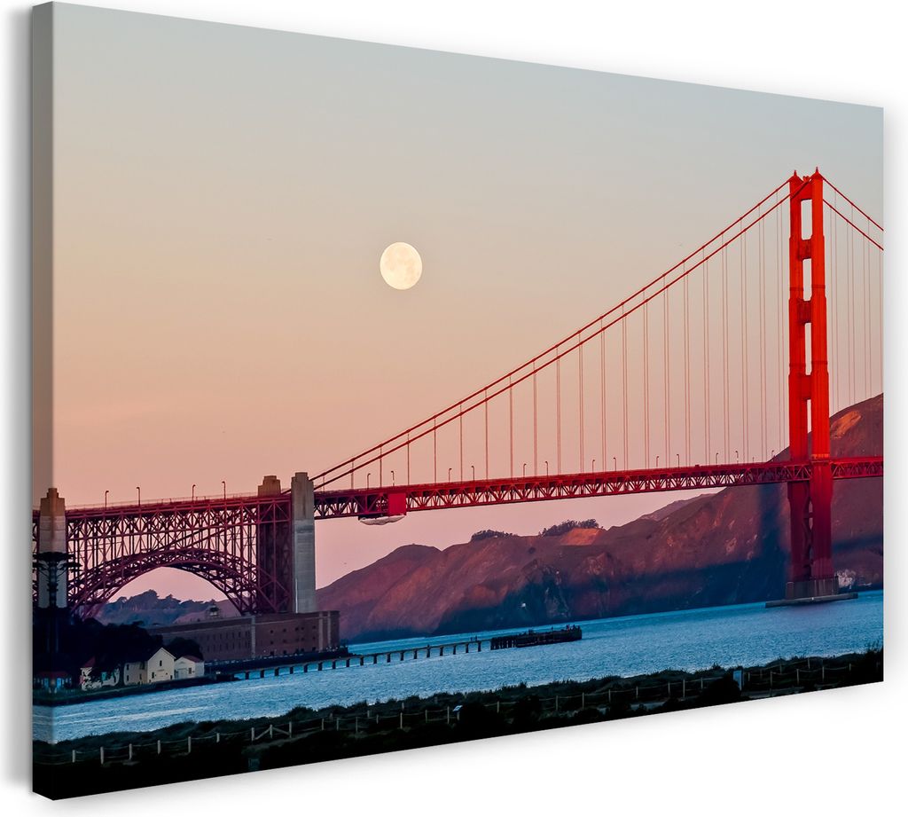 Leinwandbild (120x80cm): Golden Gate Bridge Blick von unten, echter Holz-Keilrahmen inkl. Aufhänger, handgefertigt in Deutschland