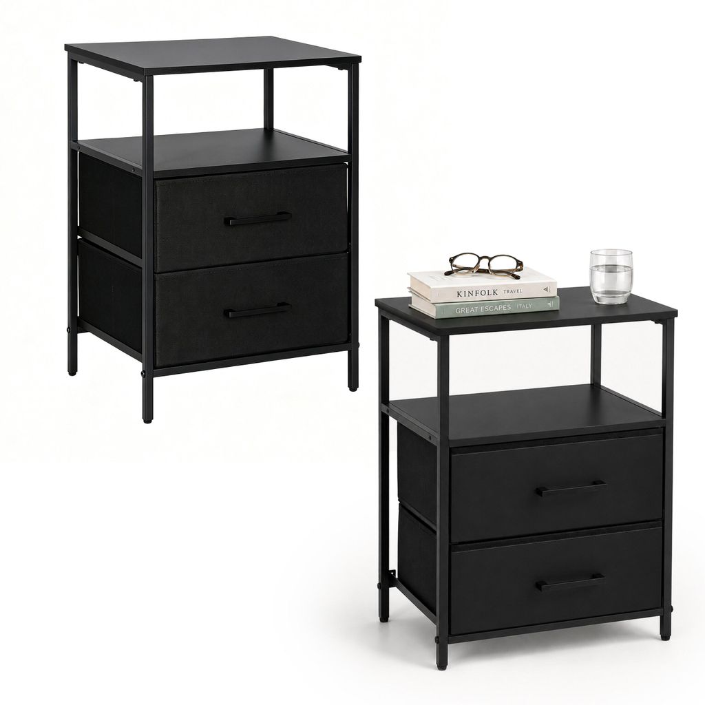 Relaxdays, set di 2 comodini, con 2 cassetti e ripiani, Immagine del prodotto 