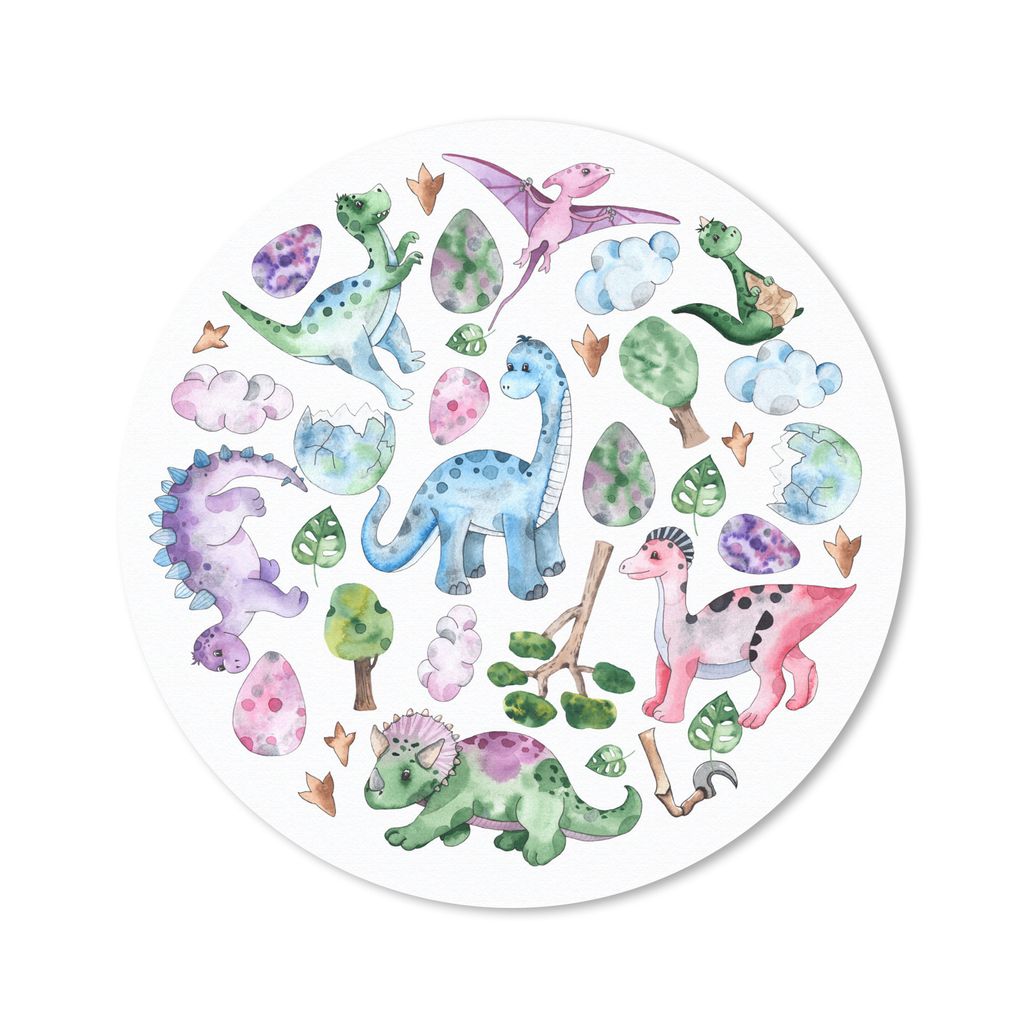 MuchoWow Mauspad Mousepad Kinderzimmer - Dinosaurier - Kreis - Mädchen - Kinder - Rosa - Kind 20x20 cm - Mousepads - Maus Mat - Pad - Mausunterl...