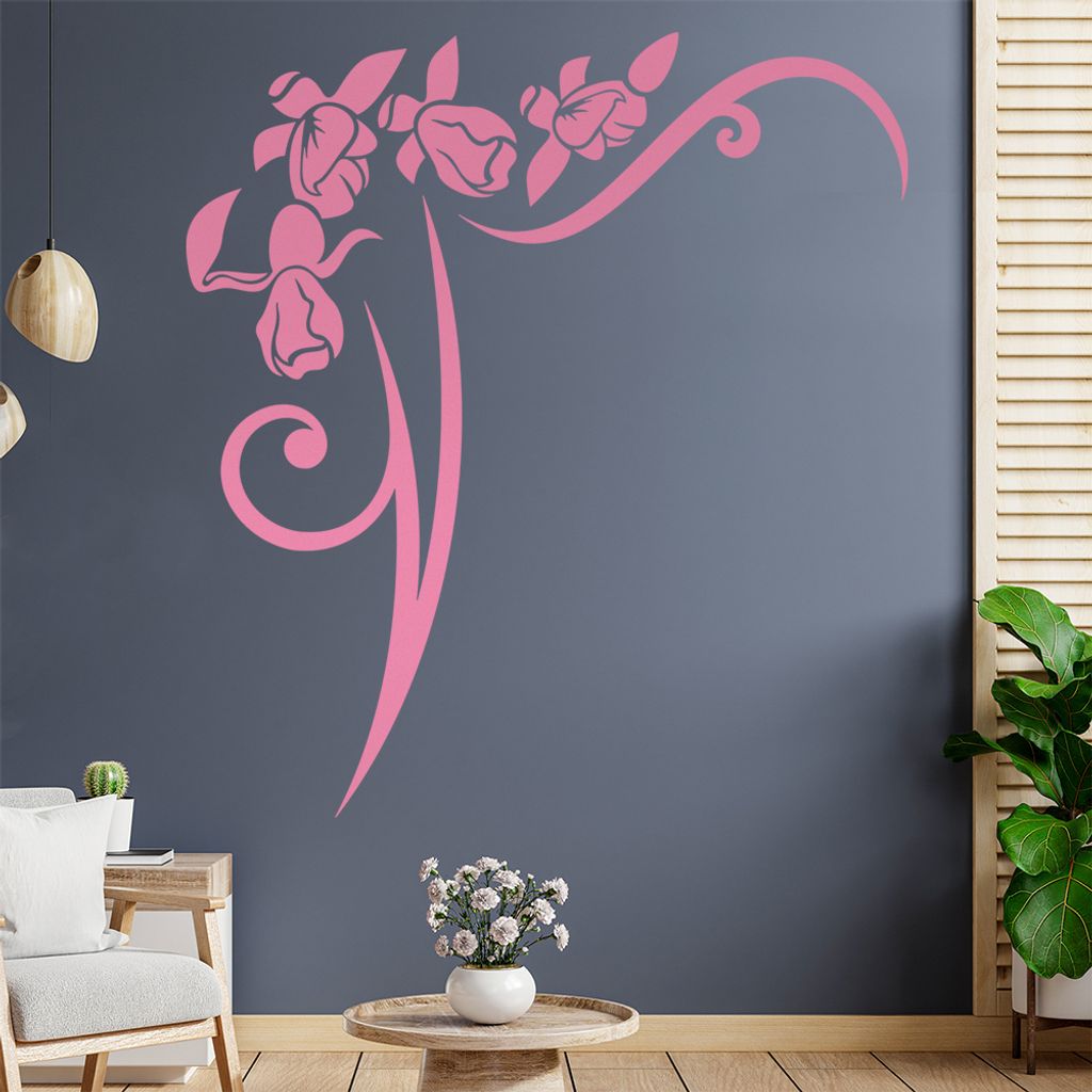 Blumen - Linien Wandtattoo in 6 Größen - Wandaufkleber Wall Sticker - Dekoration, Küche, Wohnzimmer, Schlafzimmer, Badezimmer