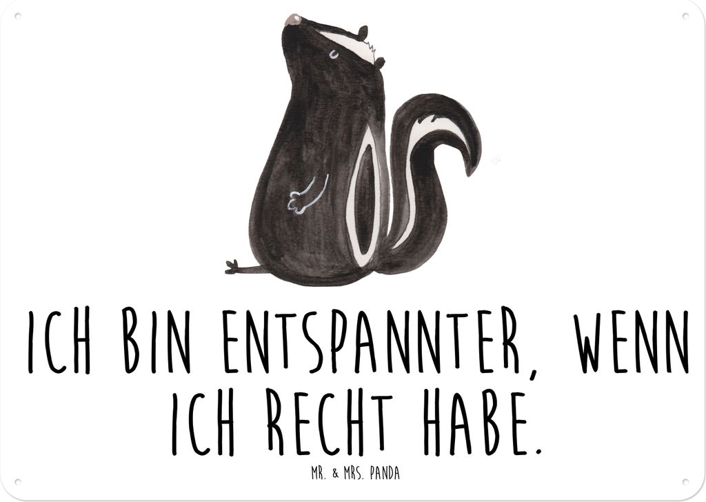 Mr. & Mrs. Panda Wandbild Stinktier Sitzen DIN A5 - Weiß - Geschenk, Spruch, Dekoschild, Raubtier, wandtafel, Blechschild, Recht, Büro, Skunk, Sc...