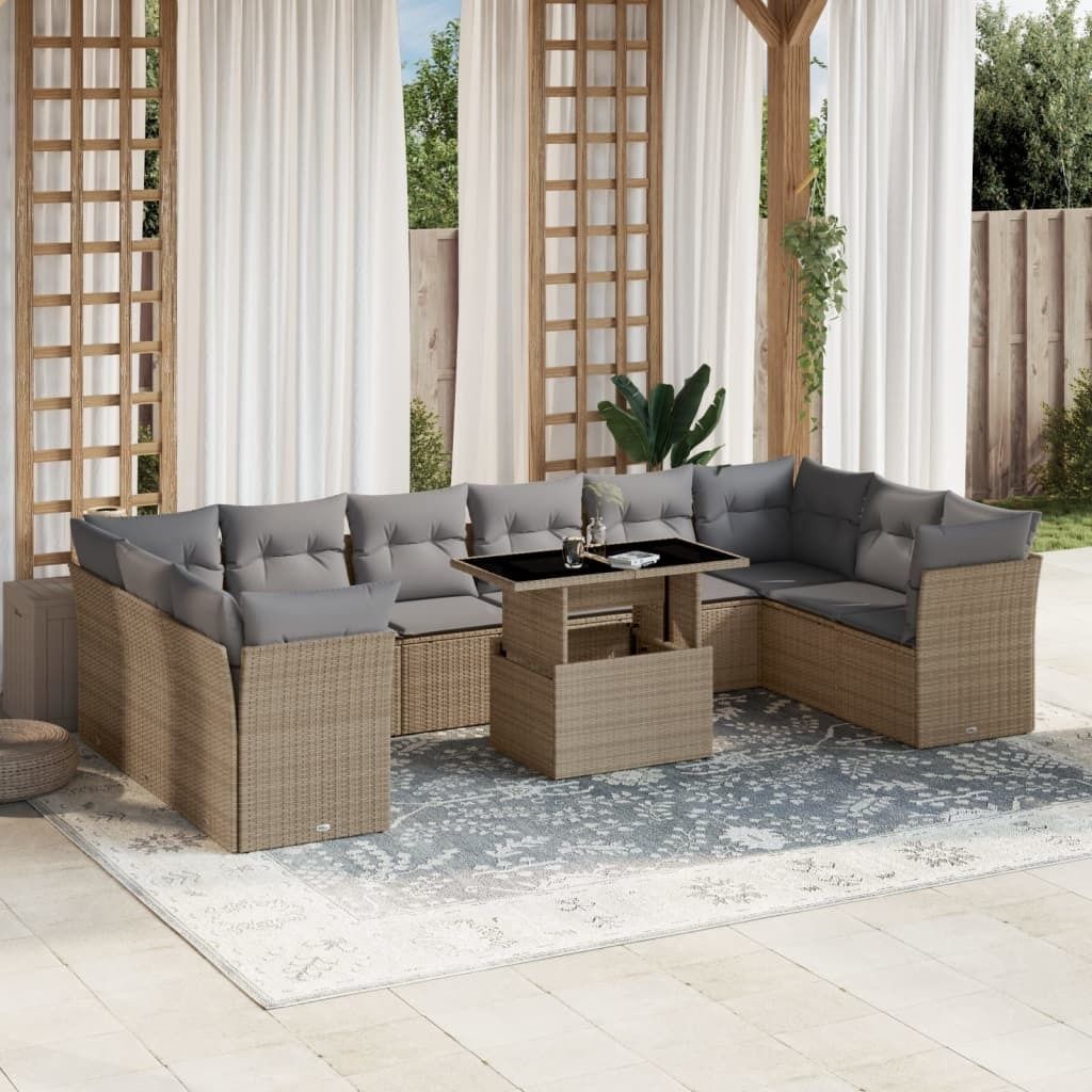 Maison Exclusive - 11-tlg. Garten-Sofagarnitur mit Kissen Beige Poly Rattan