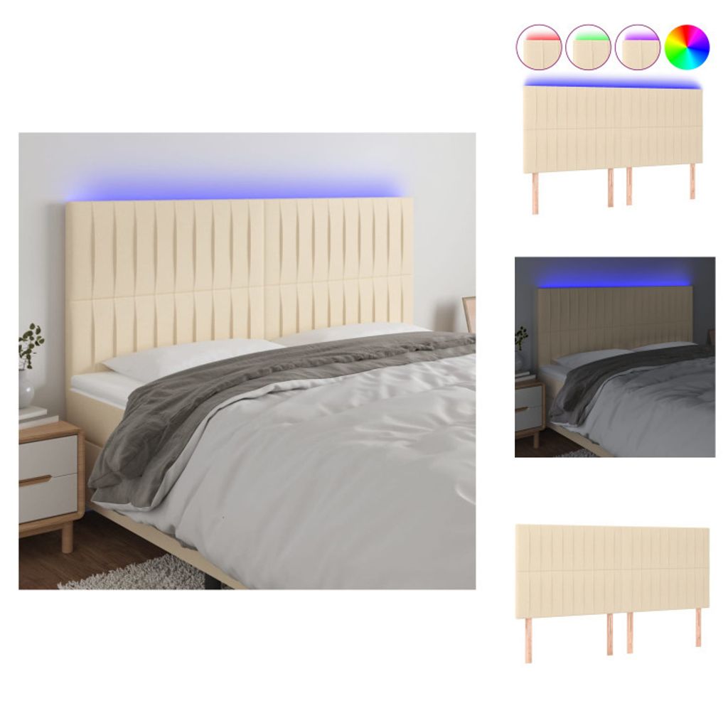 vidaXL LED Kopfteil Creme 180x5x118/128 cm Stoff -  Kopf- & Produktbild 