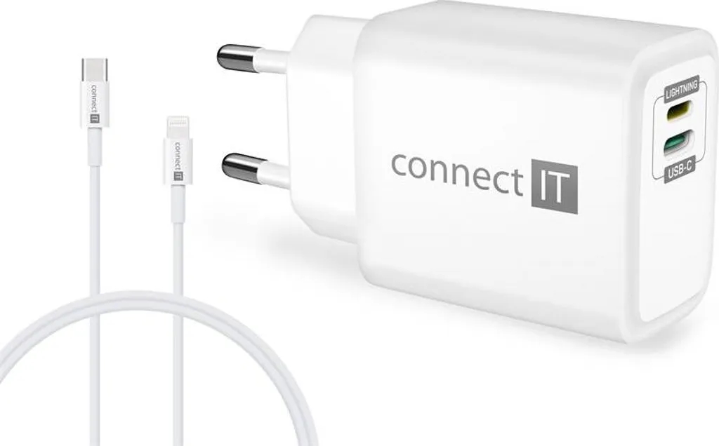 Adattatore CONNECT IT DUPLEX 20W USB-C e Lightning Bianco | Ricarica Rapida
