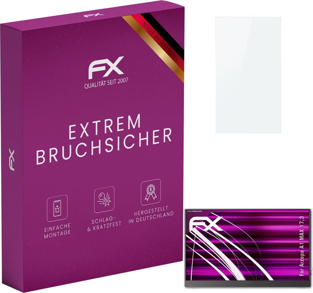 atFoliX FX-Hybrid-Glass Displayfolie kompatibel mit Arzopa A1 MAX 17,3 Glasfolie