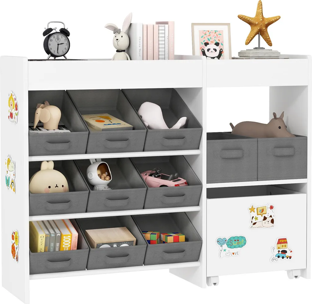 Étagère de Rangement Enfant avec 11 Paniers Amovibles et Stickers - Blanc