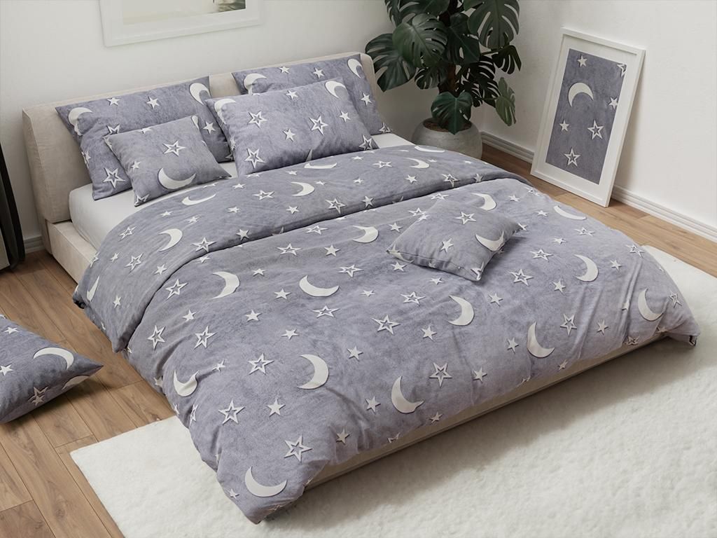 Svítící mikroplyšové povlečení BIG MOON šedé 70x90 + Obrázek produktu  Obrázek vytvořený pomocí AI