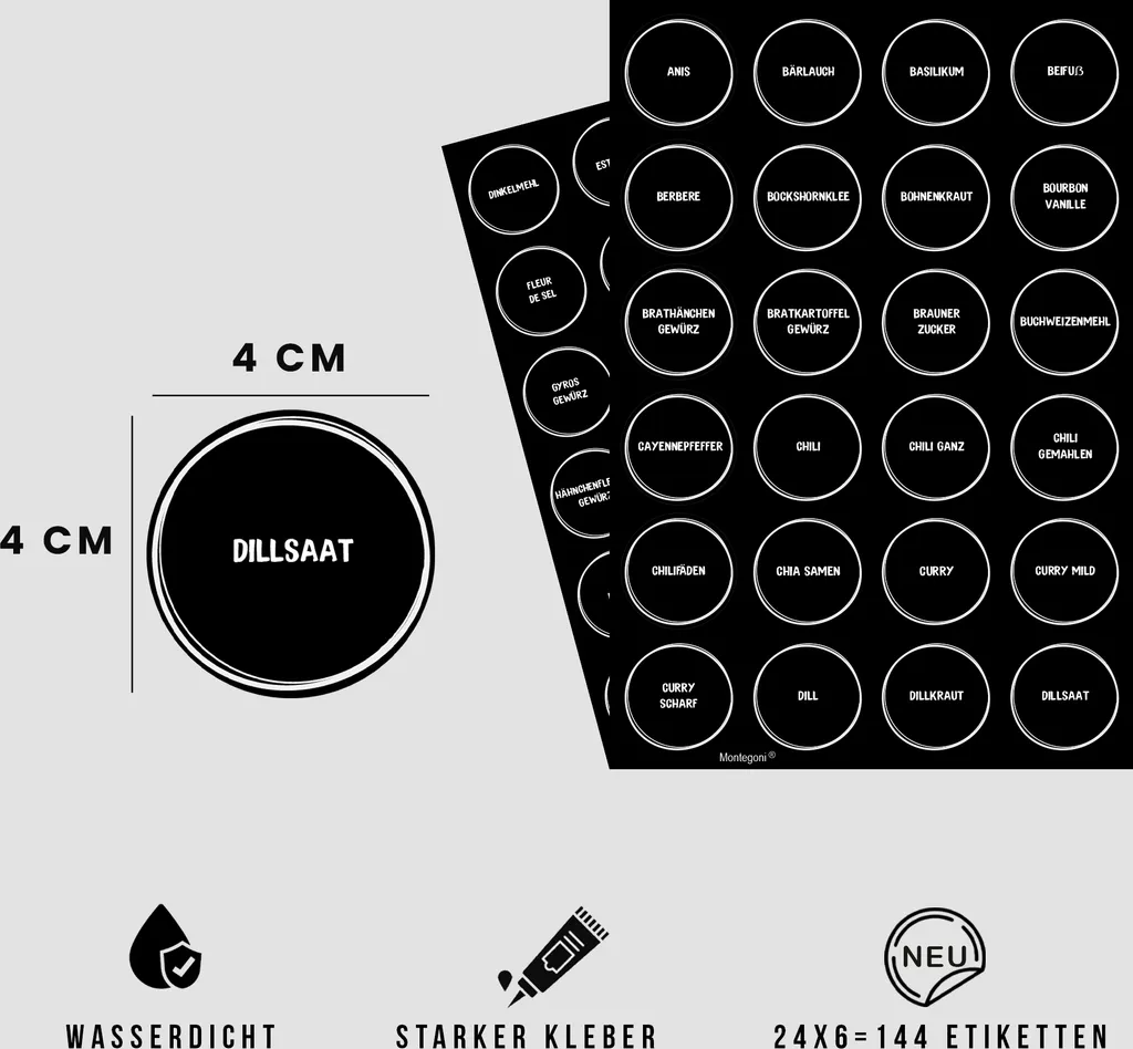 Set 144 Adesivi Spezie Impermeabili: Minimalismo e Design per Barattoli