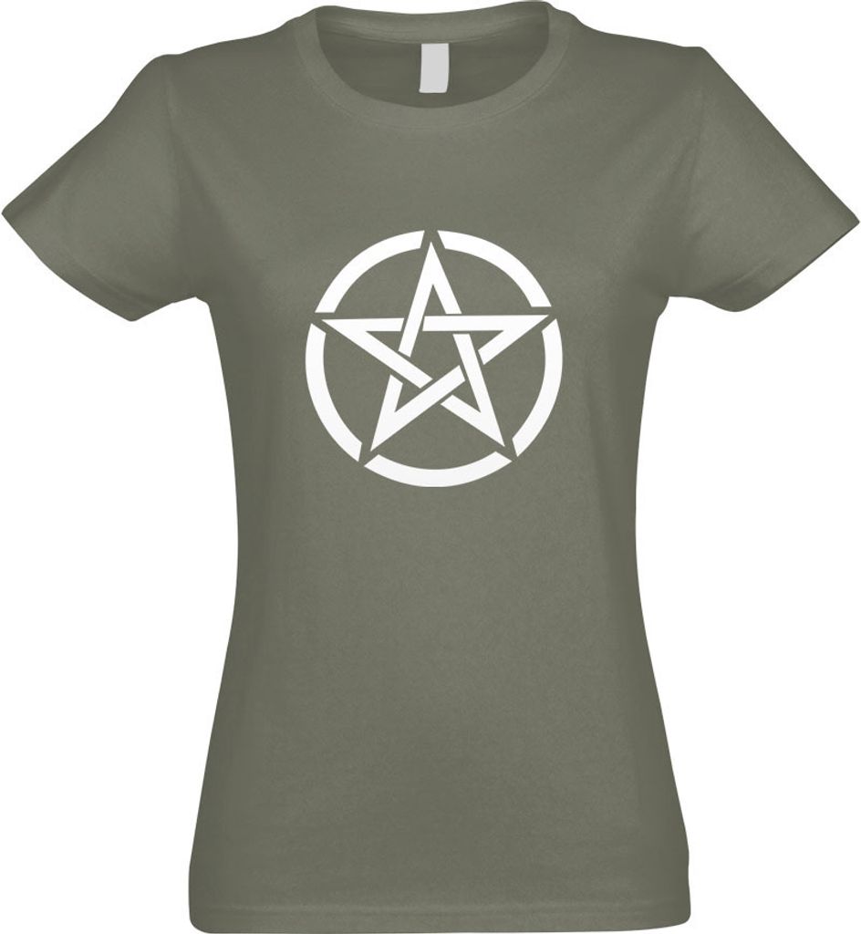 Kiwistar - T-Shirt tailliert - Damen - Olive - Pentagramm Motiv2 - mit Motiv Bedruckt - Funshirt Design - Sport - Freizeit - Damen - XXL