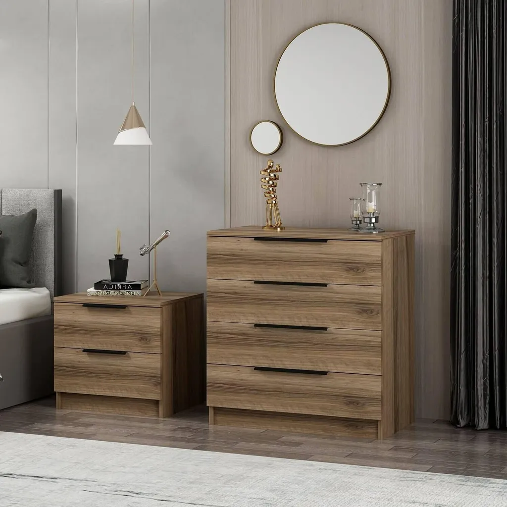 Commode 5 Tiroirs Noyer Brun Design Elysée - Dimensions 73x42x77 - 5