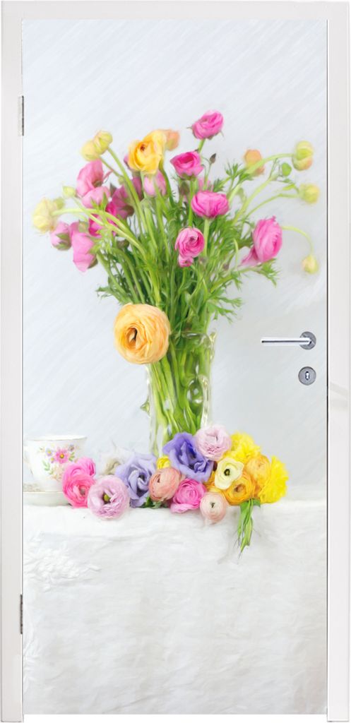 MuchoWow Türtapete Selbstklebende Türfolie Stillleben - Farben - Blumen 80x205 cm Türposter Türaufkleber Klebefolie Türklebefolie - Fototape...
