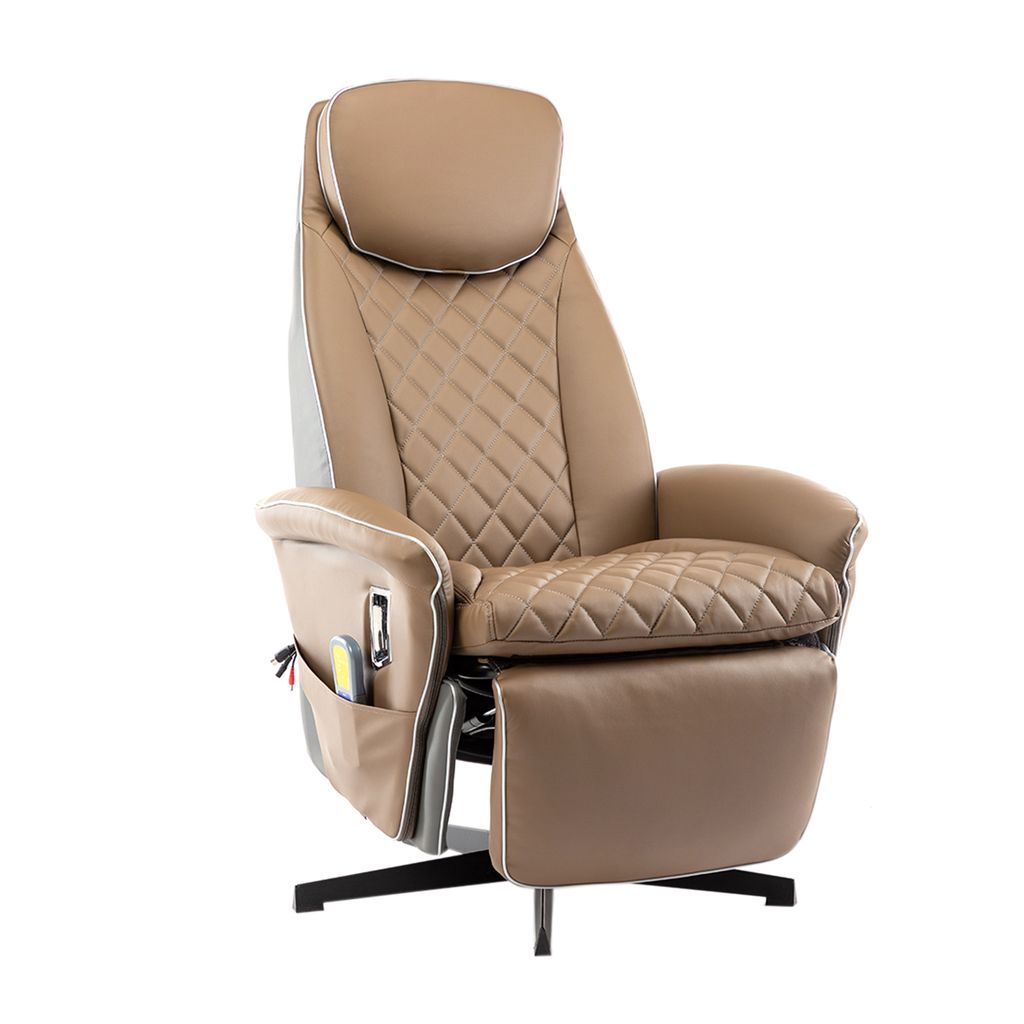 Happy Home Massagesessel 360° drehbar Relaxsessel Heizfunktion Verstellbar Fernsehsessel Massage Liegefunktion TV Sessel Lederoptik Hellbraun