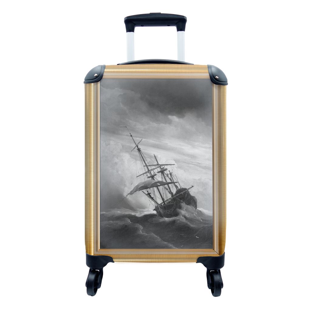 MuchoWow Koffer Handgepäck Trolley Rollkoffer Kleine Reisekoffer mit 4 Rollen - Kunst - Alte Meister - Liste - Gold - Cabin Size < 55x40x23 cm &...