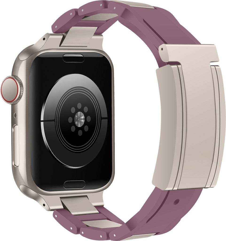 Für Apple Watch Series 10 46mm / 9 8 7 45 / 6 SE 5 4 44mm Design Magnetschnalle Edelstahl Armband Lila / Beige