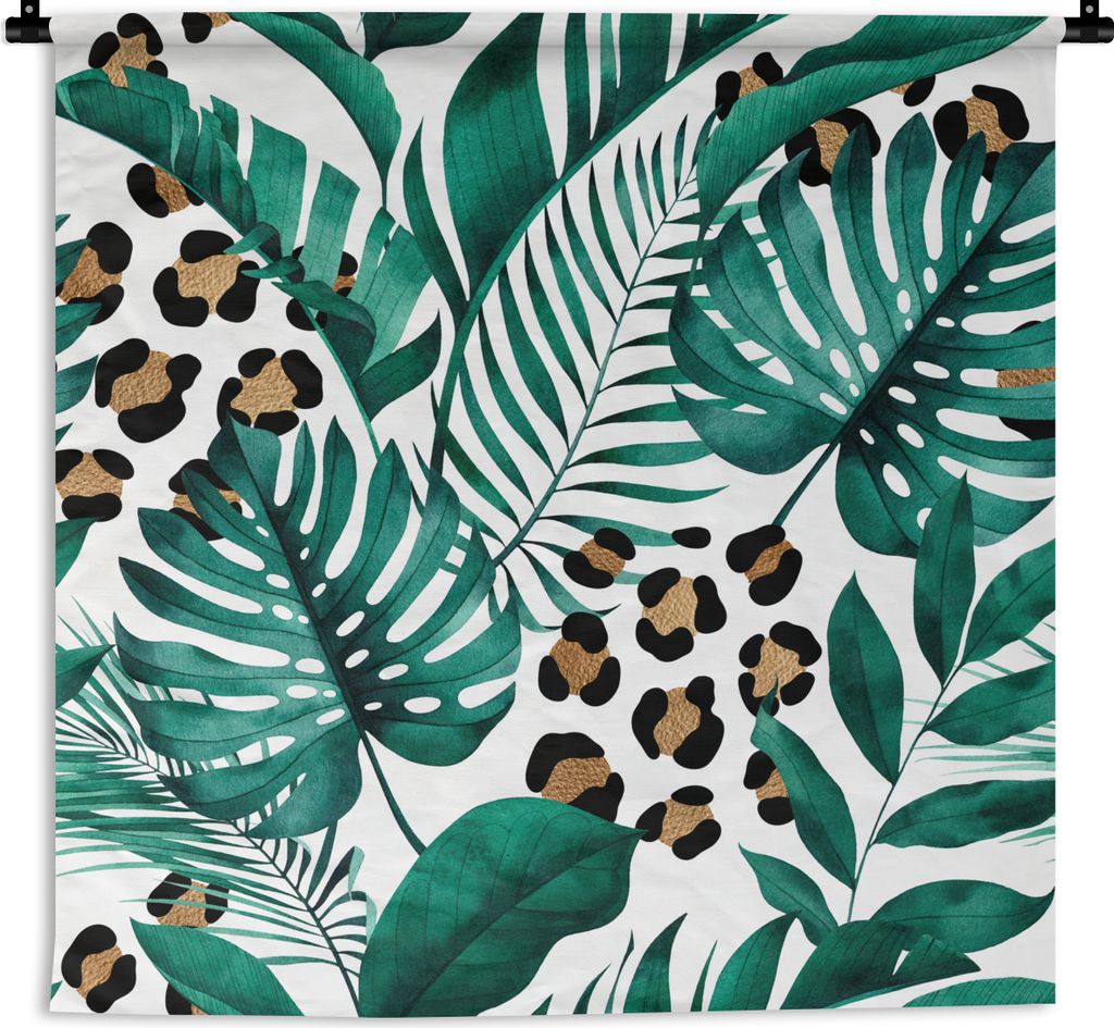 MuchoWow Wandteppich Wandbehang Leopardenmuster - Blätter - Muster - Mädchen - Kinder - Jungen - Kinder 120x120 cm Tapisserie Dekoration Wandtu...